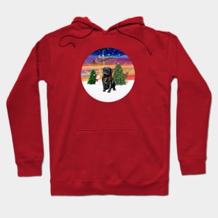 A Black Pug Watches Santa Take Off into the Sunset Hoodie